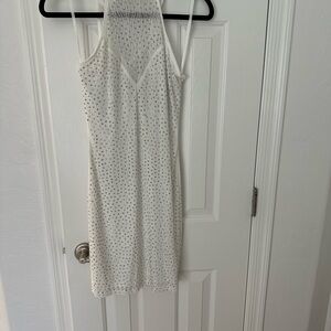 Windsor White Midi Dress with Silver Accents